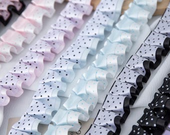 Polka Dots Lace Trim, Ruffled Trim for Dress, Gown, Hair Crafts, Sewing, 0.98" Wide