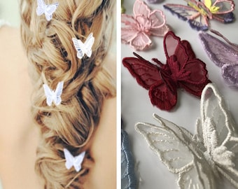 5 pieces- Butterfly Applique, Embroidery Butterfly Lace Applique Patch, Butterfly Patch for Gown, Garter, Sash, Headpieces, Veil, Decoration
