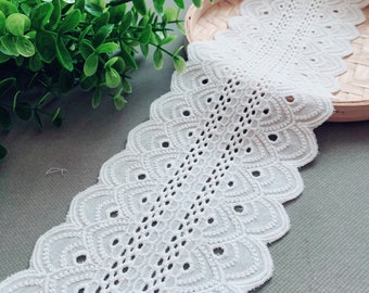 Cotton Eyelet Lace, Off white Cotton Lace, Scalloped Lace Trim, Dress Edge Lace, Cotton Lace Trimming, 2 Yards
