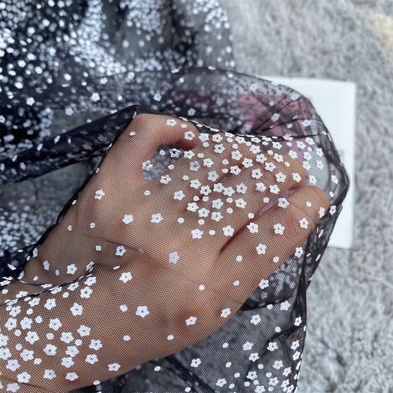 Small Flower Floral Print Tulle Lace Fabric Floral Mesh Fabric Exquisite Bridal Veil Wedding Headband Fabric 59" Width
