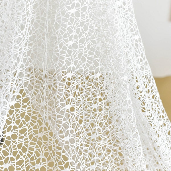 Retro Hollowed Lace Fabric, Off white Guipure Lace Fabric, Venice Guipure Fabric, Designer Fabric, Bridal Lace Wedding Dress Fabric 1 Yard