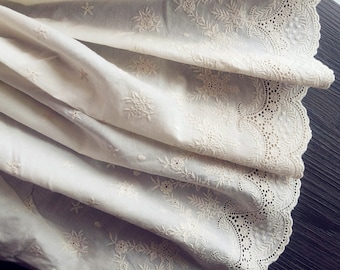 Super Wide Pure Cotton Lace Trim With Eyelet Edge Floral Embroidered Lace Trim 16.9“ Width By The Yard
