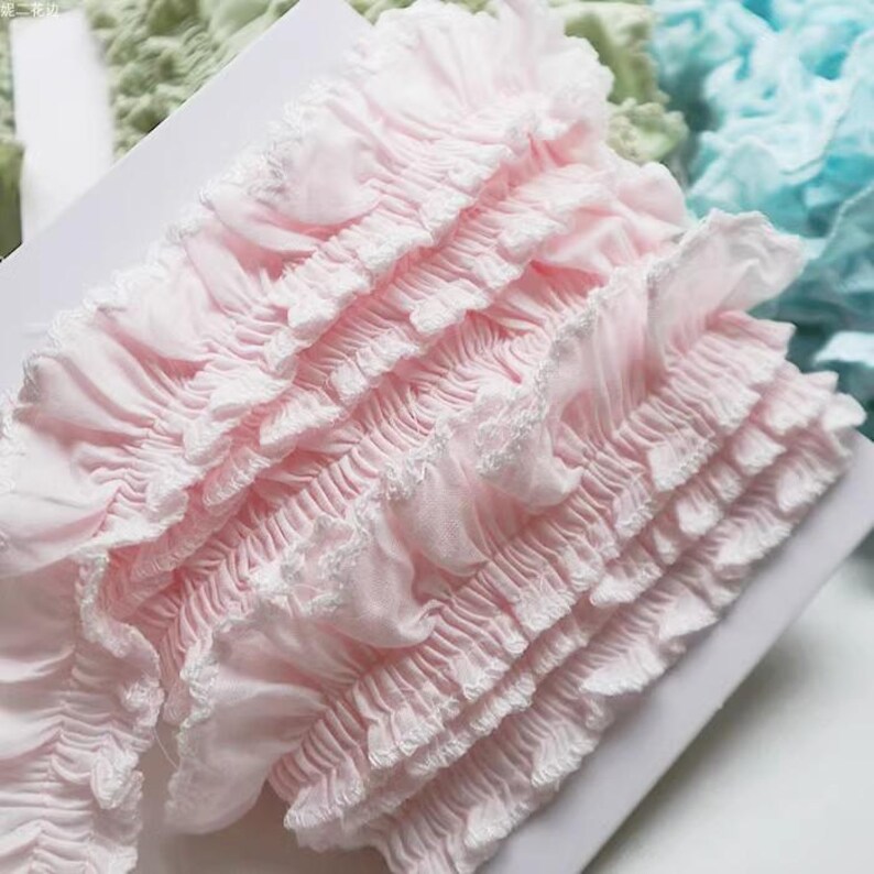 Light Pink Cotton Lace Trim, Flower Embroidery Pleated Trim, Ruffle ...