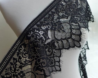 7.1" black chantilly lace trim for wedding dress, victorian, bridal, lingerie