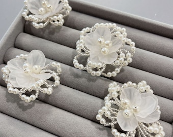 Off white 3d flowers applique, floral patch, heavy bead petals with pearls for couture, veil decor, bridal appliques, wedding headpiece