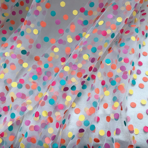Weicher Tüll Stoff, Regenbogen Tupfen Tüll Spitzenstoff, Schweizer Netzstoff und Gedruckte Punkte für Tutu Kleid, Hochzeiten, Schleier, Mädchenkleid