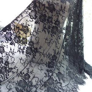 3 Meter Weiß Schwarzer Spitzenstoff, Soft Chantilly Scalloped Stoff, Blumen Wimpern Spitze, Hochzeit Schals Spitze, Brautkleider Spitze Stoff Nähen