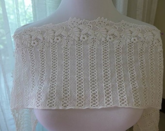 Dentelle de coton vintage large de 7,1 po., bordure en dentelle de broderie florale au crochet en blanc cassé pour robe de mariée, robe de poupée, couture, décoration intérieure, costumes