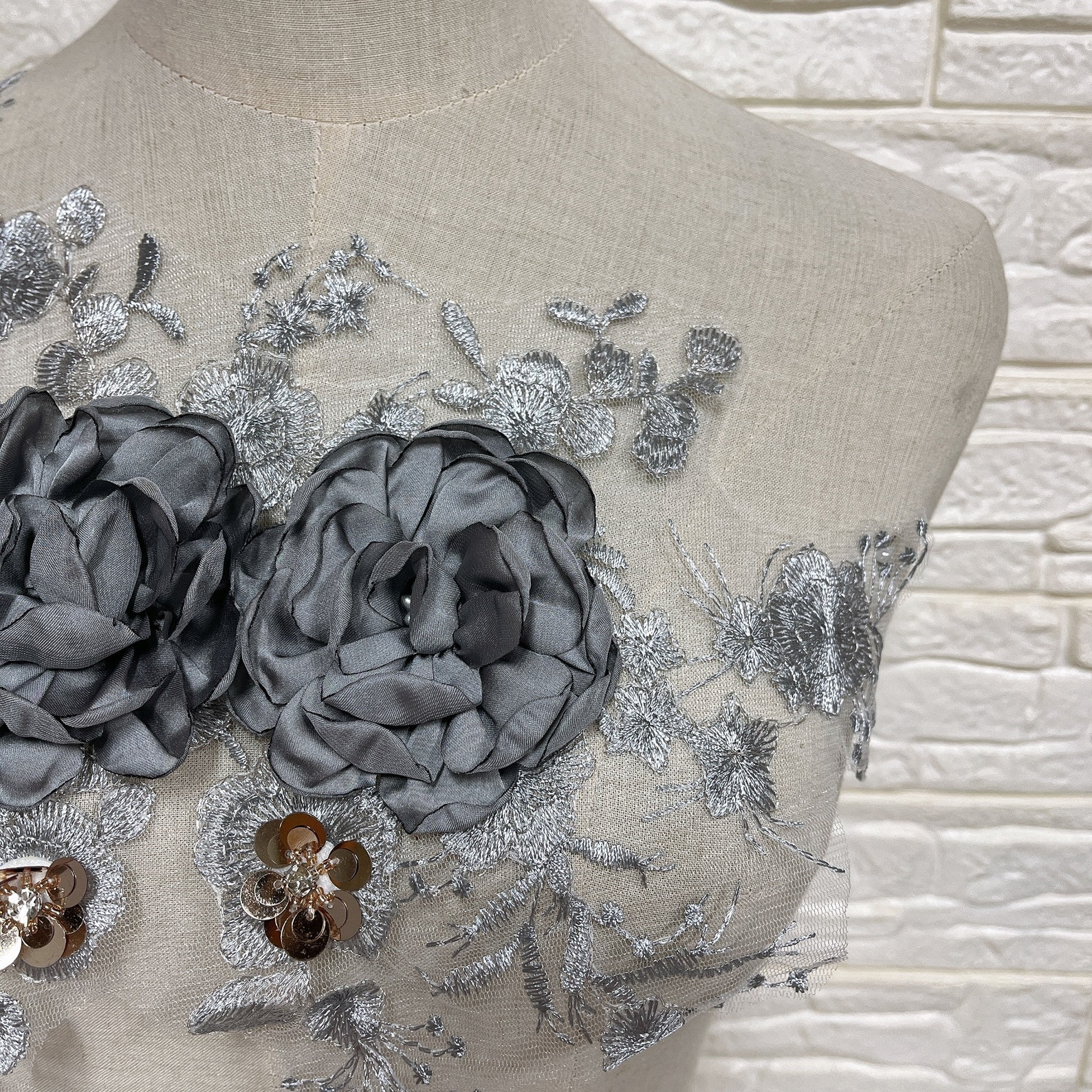 3d Large Silk Flower Embroidery Lace Applique Smoky Etsy