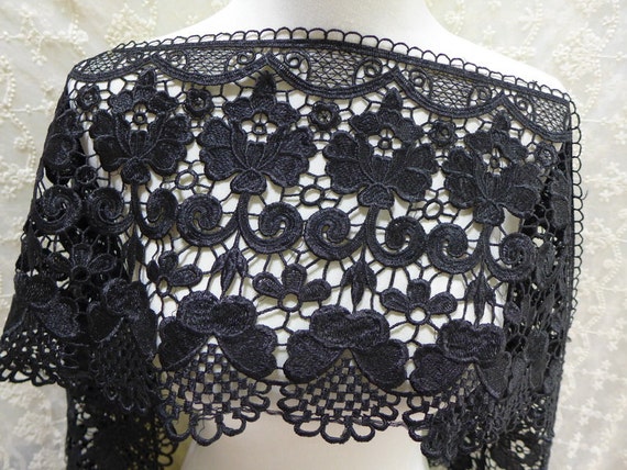 Wider black lace retro guipure lace trim for bridal dress | Etsy