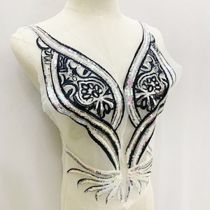 1 Pair Ombre Sequin Lace Black Embroidery Applique Patch For Wedding Dress Grown Bridal Veil Bodice Applique