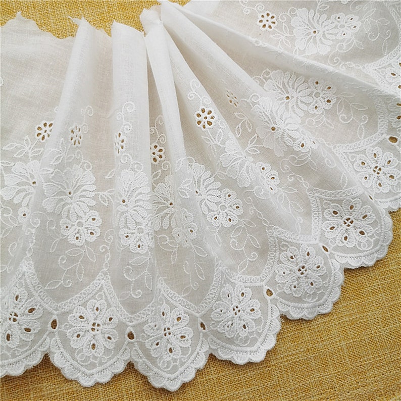 Retro cotton lace trim, off white cotton trim, embroidered floral cotton lace, bridal lace trim, curtain lace, dress edge lace by the yard image 2