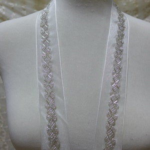 One yard Beaded Trim in Silver for Wedding Gown, Bridal Straps, Headbands, Costume