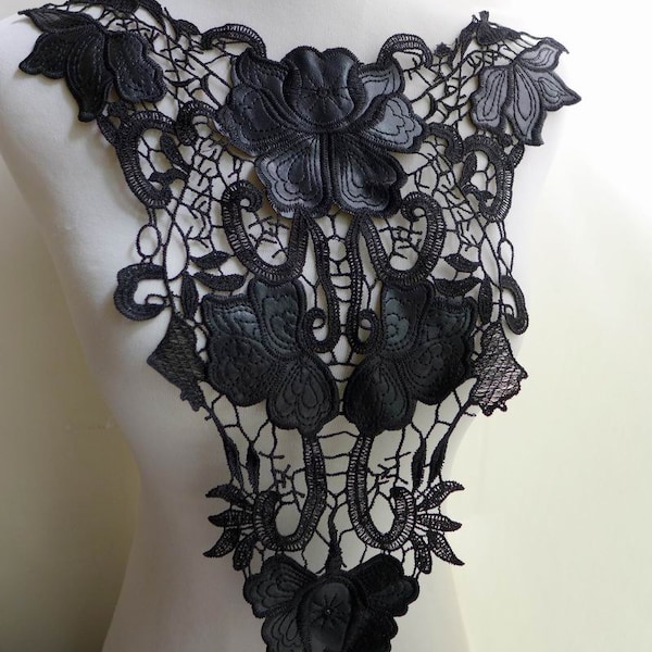 Large Black Leather Applique Floral Lace Applique for Bridal, Sewing, Clothing Design
