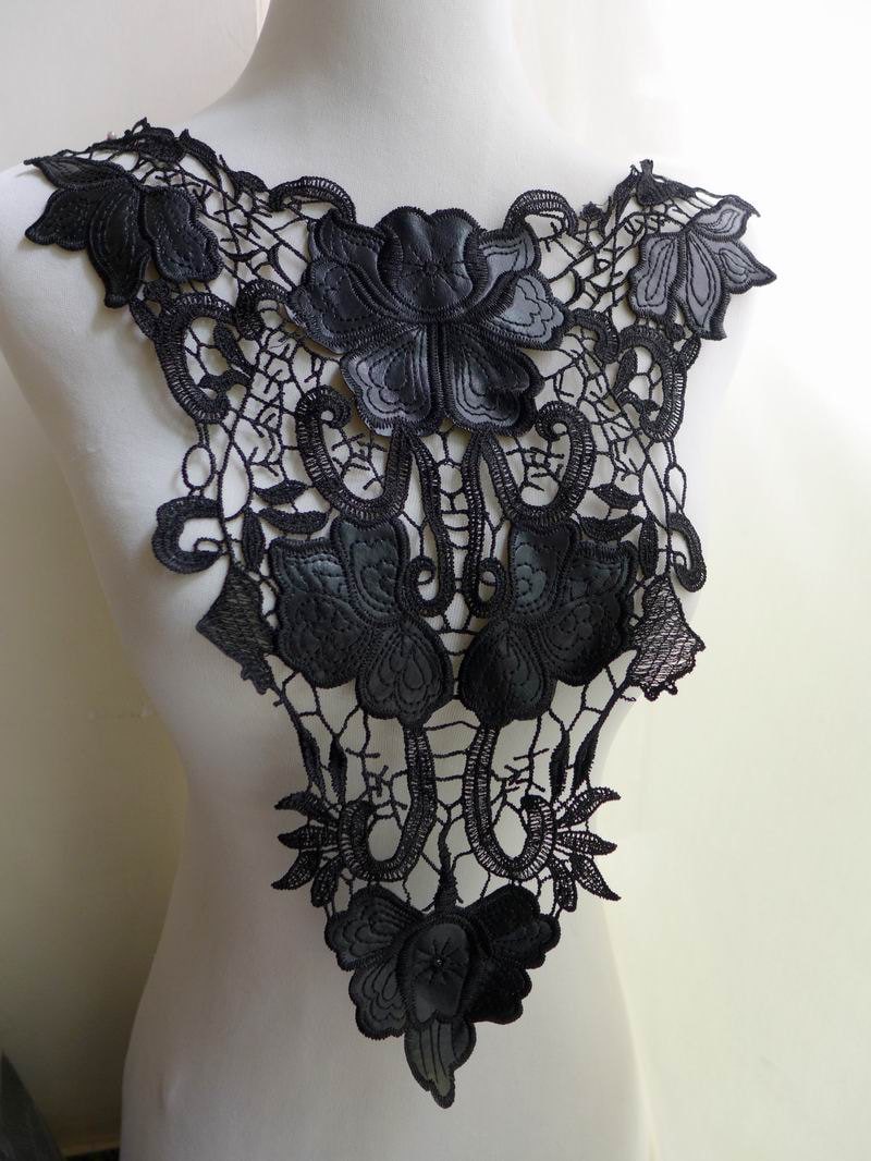 Large Black Leather Applique Floral Lace Applique for Bridal