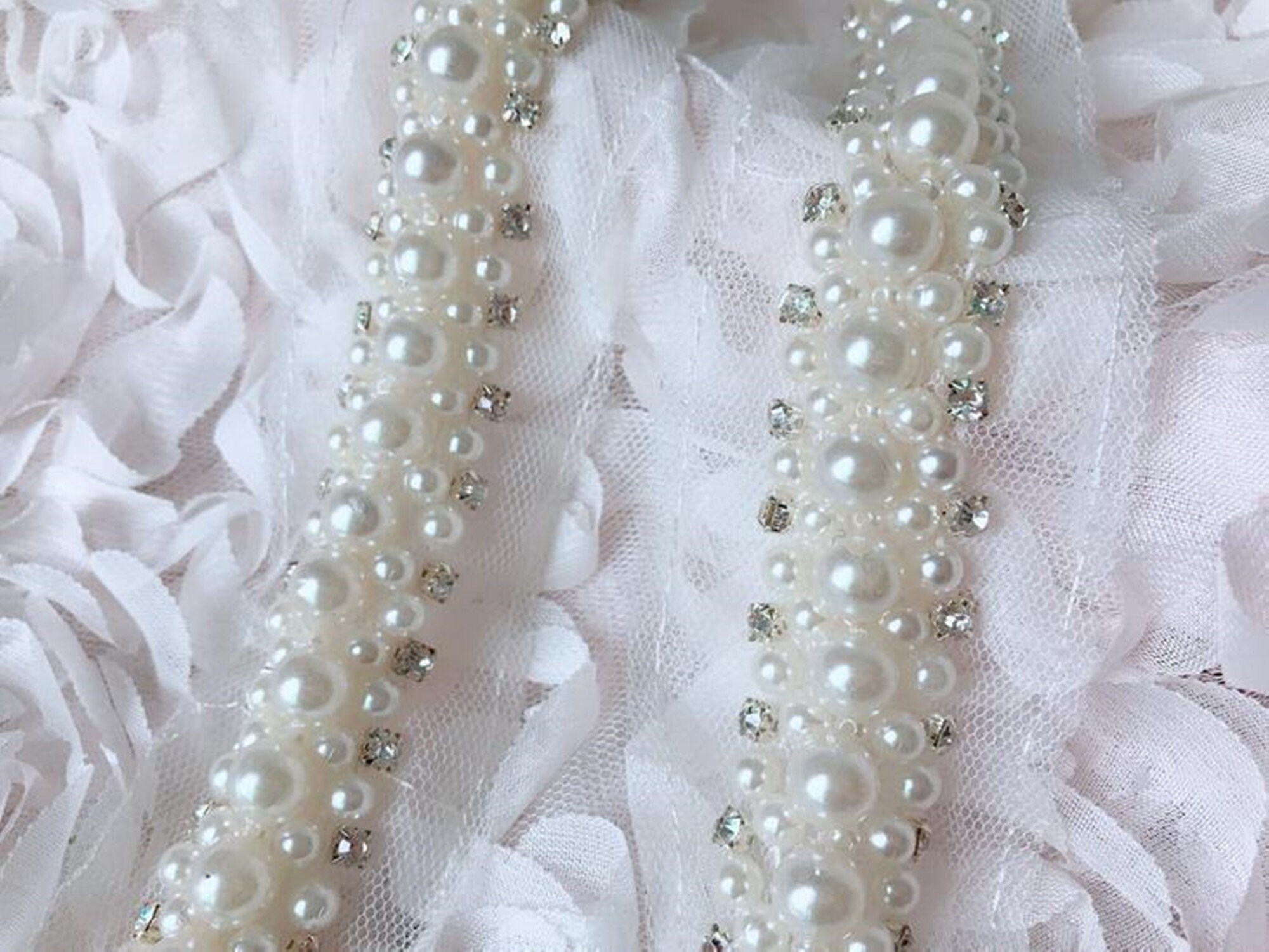 Exquisite Pearl Beaded Trim With Rhinestones in Ivory for Etsy