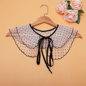 Polka Dot Embroidery Lace Collar, 2 Layers Collar, Neckline Collar, Fake Collar, Removeable Collar, Dress Decor Applique Collar