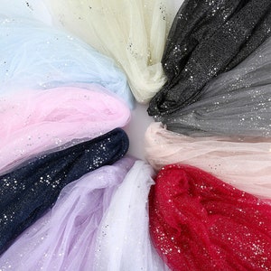 10 Colors Tulle Fabric Glitter Tulle Lace Fabric with Sequins for Veil, Gown, Dress, Backdrop, Wedding Supplies, By the Yard