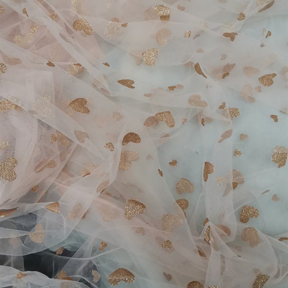 Mesh Fabric Glitter Cloth Heart Pattern Sewing for Wedding Tutu Dress  Crafts DIY