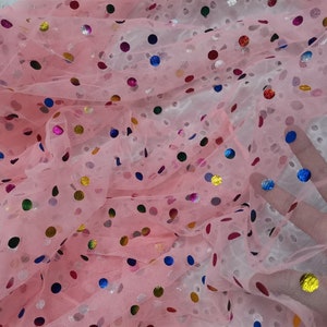 Off white Tulle Fabric, Rainbow Polka Dots Tulle Fabric, Colorful Polka Dots Mesh Tulle Fabric for Tutu Dress, Wedding Gown, Veils imagem 8