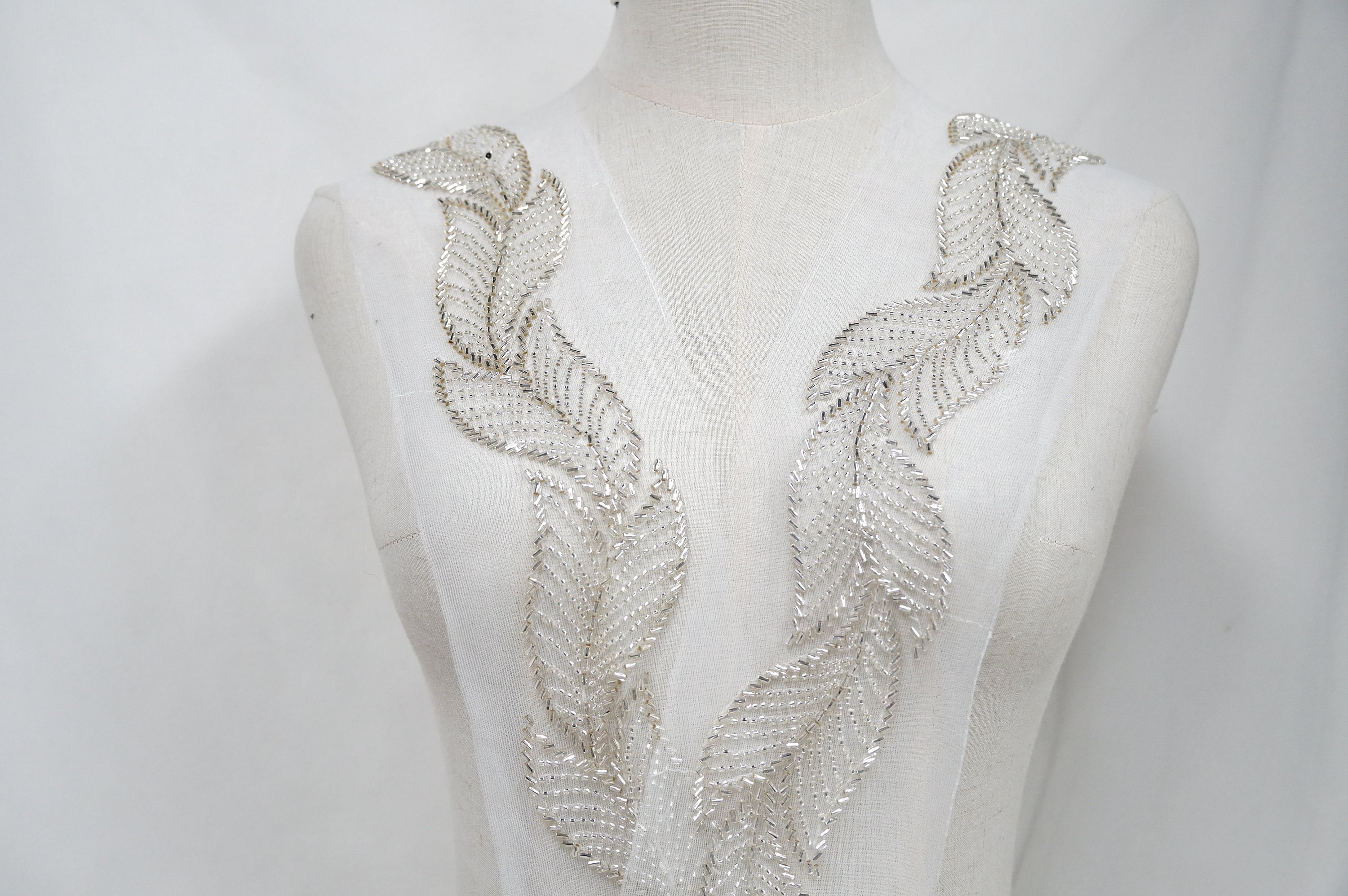 Luxury Silver Beaded Lace Trim Beaded Leaf Pattern Lace Trim Etsy