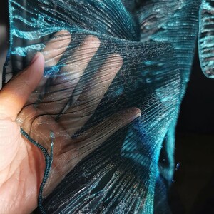 Vintage Aqua Blue Organza Lace Trim, Single Layer Ruffled Lace Trim for Gown, Costume Design, Sleeve, Dress, Fashion Show, By 1 Yard