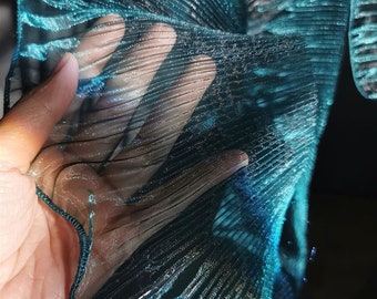 Vintage Aqua Blue Organza Lace Trim, Single Layer Ruffled Lace Trim for Gown, Costume Design, Sleeve, Dress, Fashion Show, By 1 Yard