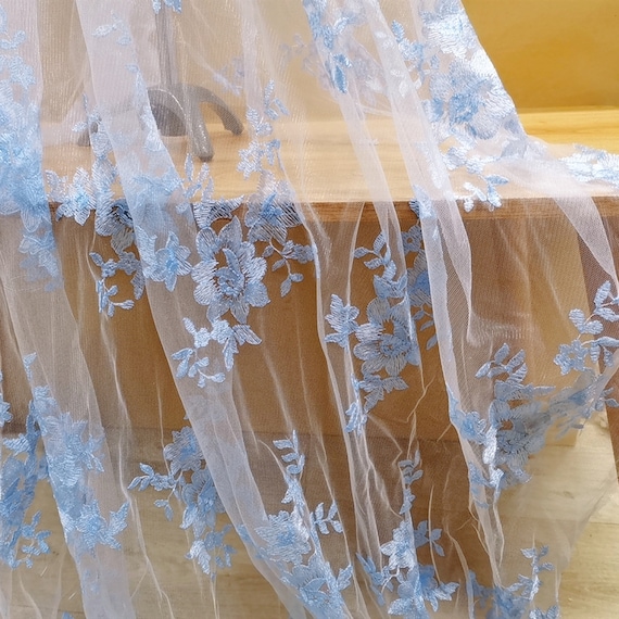 Sky Blue Floral Embroidery Lace Fabric, Embroidered Mesh Gauze Lace Fabric  for Wedding Dress, Bridal Veil, Prom Gown, Party Decor, by 1 Yard - Etsy  Israel
