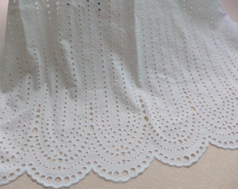 Retro Style Eyelet Cotton Fabric, Off white Double Scalloped Edge Cotton Lace Fabric for Dress, Coat, Jacket, Sewing Supply
