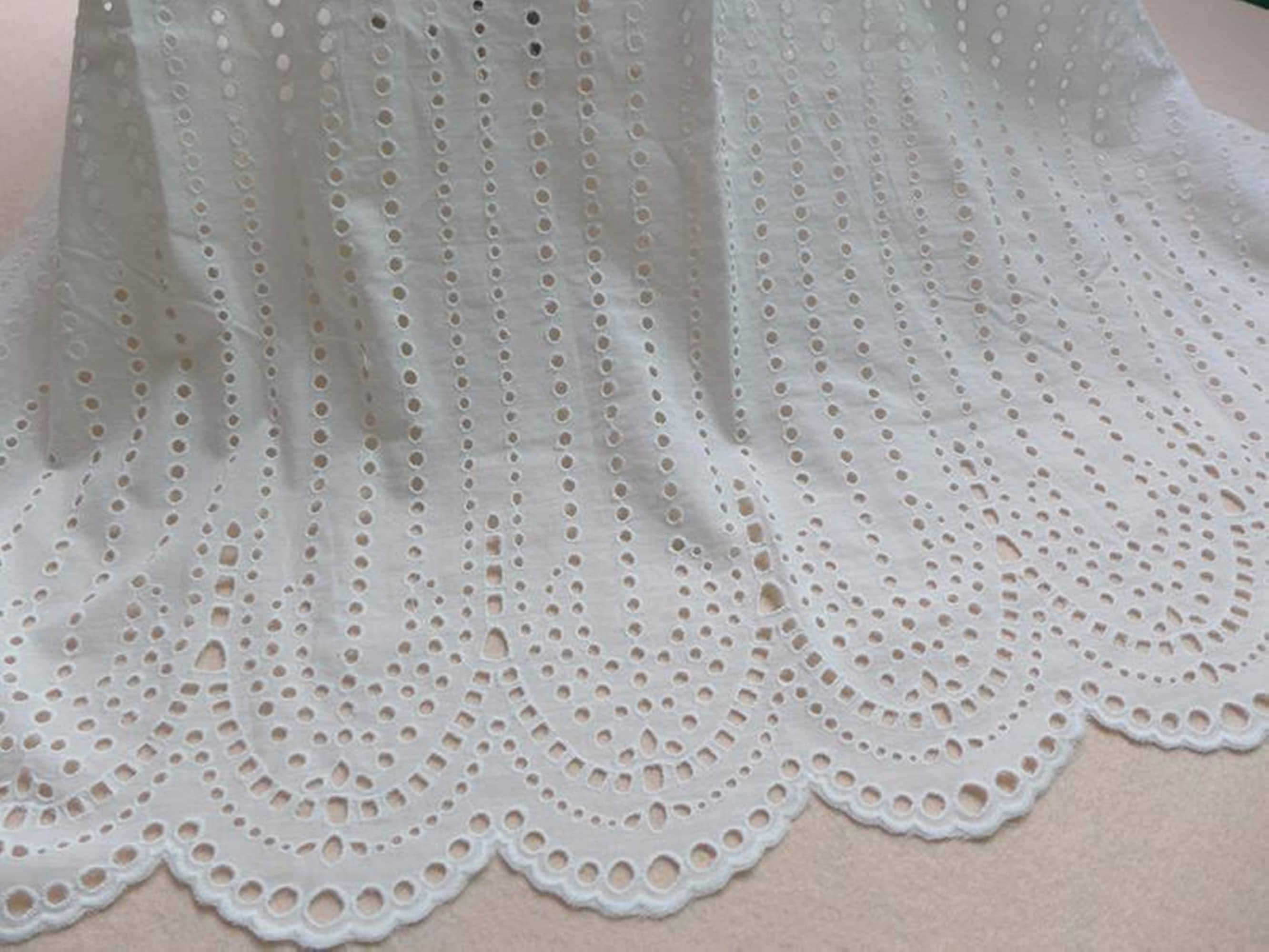 Retro Style Eyelet Cotton Fabric, off White Double Scalloped Edge Cotton  Lace Fabric for Dress, Coat, Jacket, Sewing Supply 