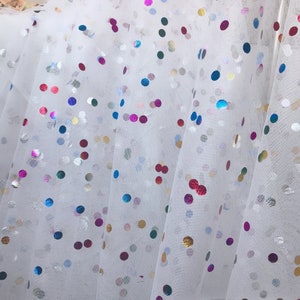 Off white Tulle Fabric, Rainbow Polka Dots Tulle Fabric, Colorful Polka Dots Mesh Tulle Fabric for Tutu Dress, Wedding Gown, Veils imagem 1