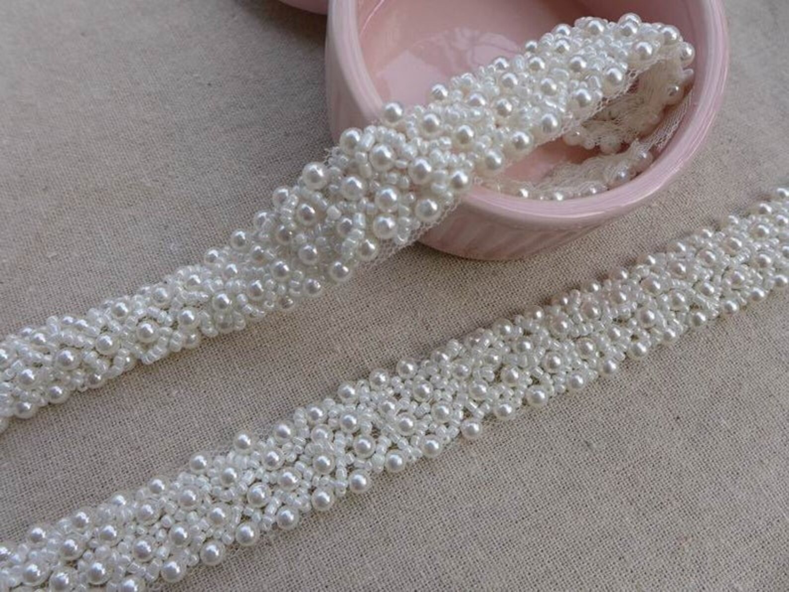 Exquisite Beaded Lace Trim Pearl Beading Lace Trim for Bridal Etsy