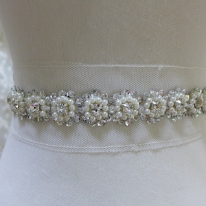 Strass Perle Perlenbesatz mit Silber Pailletten für DIY Brautkleid Hochzeit Applikation Schärpen