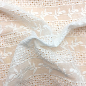 Off white Lace Fabric, Leaves Embroidery Cotton Lace, Vintage Style Cotton Lace Fabric, Wedding Bridal Dress Fabric By Yard