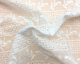 Off white Lace Fabric, Leaves Embroidery Cotton Lace, Vintage Style Cotton Lace Fabric, Wedding Bridal Dress Fabric By Yard