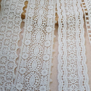 Off White Lace Trim, Cotton Embroidered Lace Trim, Guipure Cotton Trim Lace DIY Doll Dress Lace DIY Bridal Veil Lace