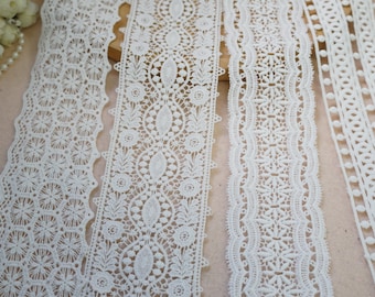 Off White Lace Trim, Cotton Embroidered Lace Trim, Guipure Cotton Trim Lace DIY Doll Dress Lace DIY Bridal Veil Lace
