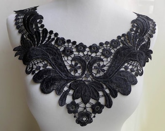 Spitzen Applikation, Schwarzes Applikationshalsband, Venise Lace Applikation Einzelstück