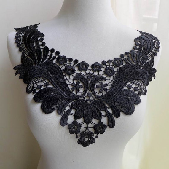 Lace Applique, Black Applique Collar, Venise Lace Applique One  