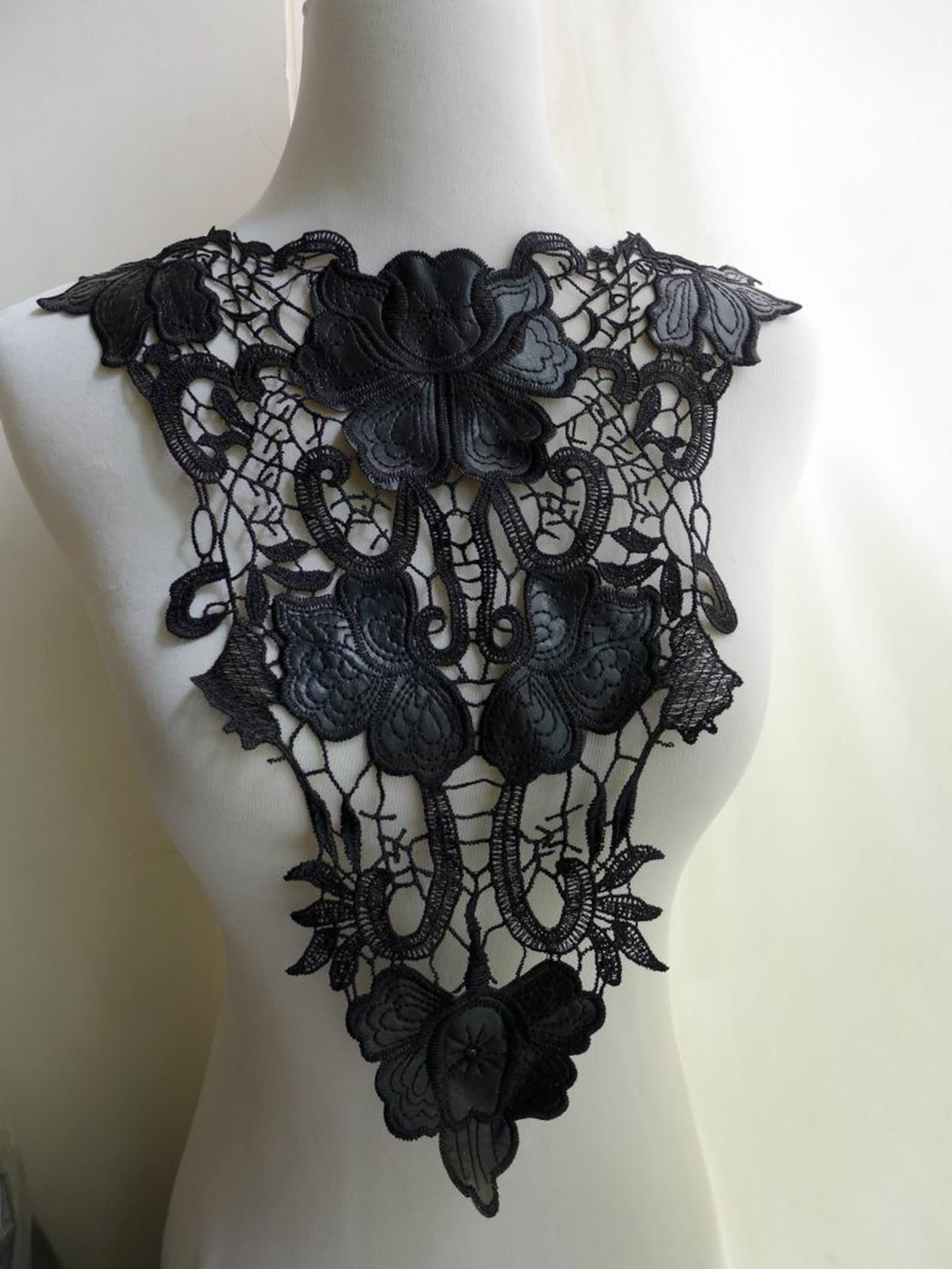 Large Black Leather Applique Floral Lace Applique for Bridal Etsy