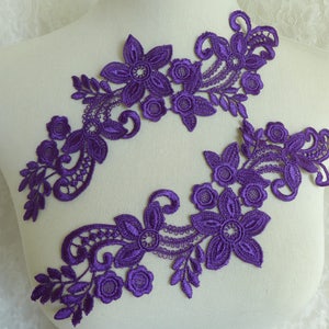 Venise Lace Applique Pair in Purple for Bridal, Headbands, Costumes, Jewelry, Home Decor