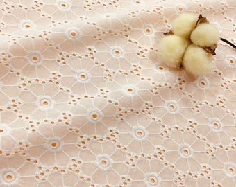 1 Yard Flowers Eyelet Embroidery Cotton Fabric Off White Cotton Lace Fabric for Wedding Bridal Children's Clothing Tops Skirts