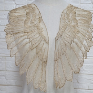 Applique aile en or rose, applique en organza brodé aile d&#39;ange, paire d&#39;écussons pour robe de ballet, robe de demoiselle d&#39;honneur, robe de danse