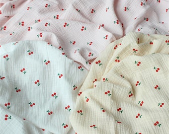 what is a paper dress 1 Yard Adorable Cherry Prints Double Gauze Baby Cotton Muslin Crinkly Fabric, Dress Skirt Fabric Garment Material, 100% Cotton
