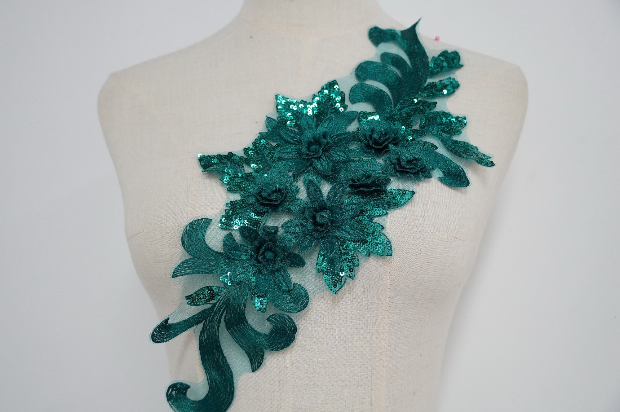 Royal Blue Sequined Lace Applique 3D Floral Lace Applique | Etsy