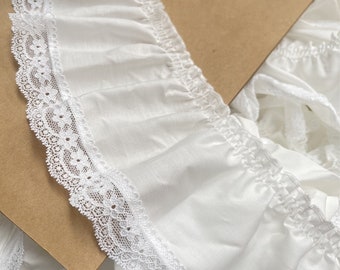 Cute Ruffled Cotton Lace, Small Flower Lace Scalloped Cotton Trim, Pleated Cotton Trim for Clothing Collar, Cuffs, Skirt Edge, Curtain Lace