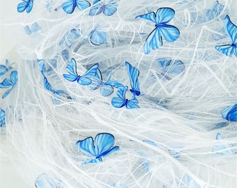3D Butterfly Lace Fabric, Butterfly Applique Embroidery Lace Fabric, Wedding Bridal Dress Costume Supplies Fabric By the Yard