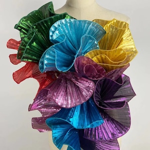 1 Layer Organza Lace Trim, Metallic Style Pleated Lace, Wave Lace Trim, Ruffled Lace Trim for Gowns, Events, Veil, Cuff, Fashion, Design