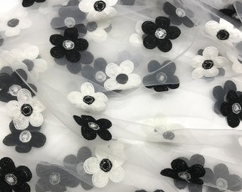 Entzückendes zweifarbiges Blumenstickerei-Spitzengewebe, mit Blumen gesticktes Organza-Gewebe für Partykleid, Tutu-Rock, Babykleid, 1 Yard
