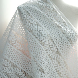 Stretch Lace Fabric, Off White Floral Lace, Stripe Embroidery Lace Fabric, Stretchy Bridal Dress Lingerie Lace Fabric, Guipure Fabric